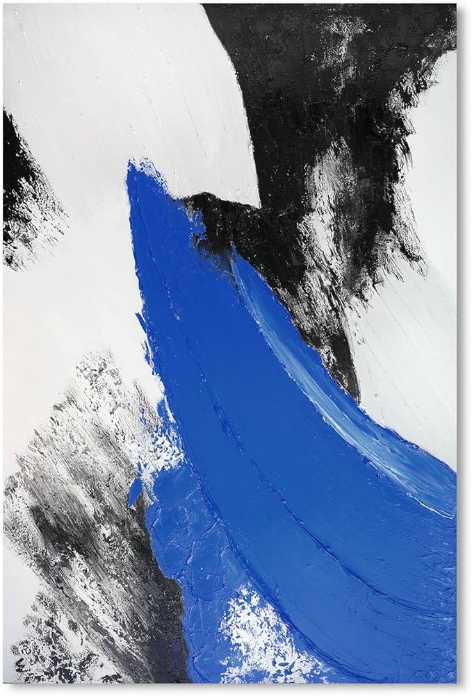 YPY Blue Abstract Canvas Wall Art: Modern Minimalist Black and White Picture Painting Print Gray Blue Poster for Living Room Bedroom Bathroom Office Home Wall Decor 10x15