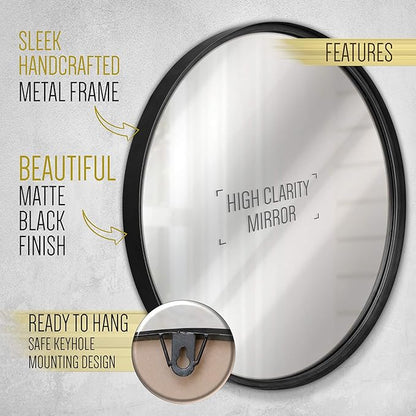 HBCY Creations Large Round Mirror, Black 30 inch Wall Mirror for Entryway, Bathroom, Living Room and More, Modern Minimalist Mirror for Both Rustic and Boho Design and Decor