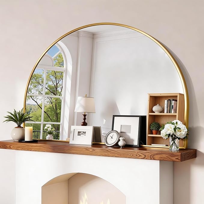 CIRCUMI Arched Wall Mirror, 48"x36" Gold Arched Mirror with Tempered Glass, Metal Frame, Large Size for Entryway Table, Mantel,Living Room,Over Sink,Arch Mirror for Decor,Shatterproof&Crystal-Clear