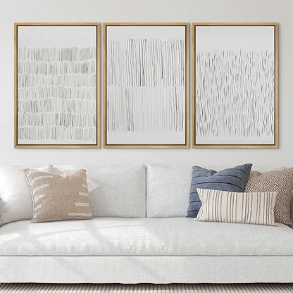 SIGNLEADER Framed Canvas Print Wall Art Set Minimalist Black and White Line Illustrations Minimal Decorative Bohemian Nordic for Living Room, Bedroom, Office - 24"x36"x3 NATURAL