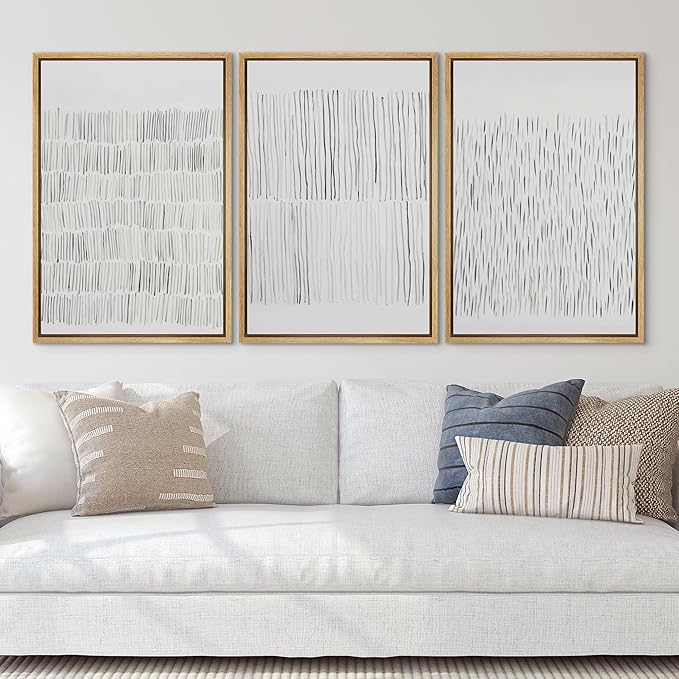 SIGNLEADER Framed Canvas Print Wall Art Set Minimalist Black and White Line Illustrations Minimal Decorative Bohemian Nordic for Living Room, Bedroom, Office - 16"x24"x3 NATURAL
