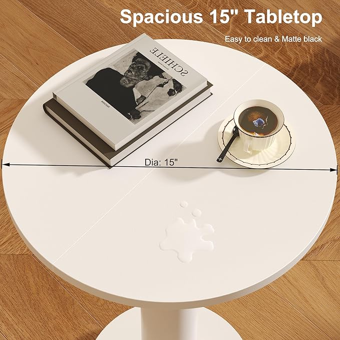 LAATOOREE Round Side Table, Accent Drink Coffee Table, 15" Pedestal End Table, Spacious Top, Thick Solid Wood Legs, for Small Spaces, Living Room, Sofa Couch, Bedroom (White)