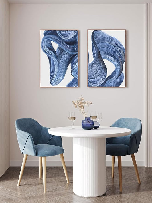 Zessonic Blue Abstract Wall Art Set of 2- Framed Twist Stroke Minimalist Graffiti on White Background Modern Canvas Artwork for Living Room, Bedroom, Office Decor, 16 x 24 Inches x 2