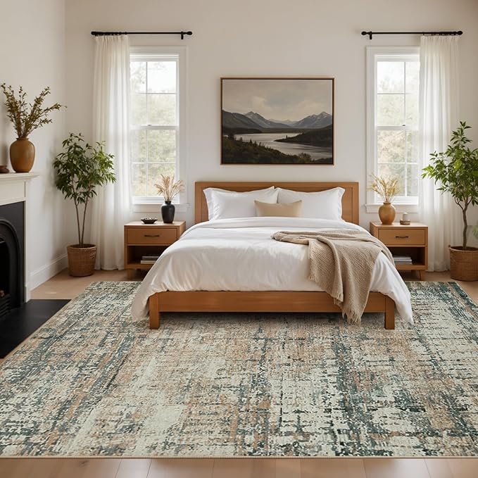 Rugxara Area Rugs 8x10,Large Soft Rugs for Living Room, Washable, Modern Green Abstract Rugs for Bedroom Dining Room, Non-Slip Foldable Thin Indoor Carpet Stain Resistant(Moss Green)
