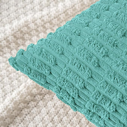 MIULEE Pack of 2 Corduroy Decorative Throw Pillow Covers 18x18 Inch Soft Boho Striped Pillow Covers Modern Farmhouse Home Decor for Summer Sofa Living Room Couch Bed Aqua Green