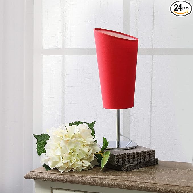 Simple Designs LT2061-RED Mini Chrome Angled Fabric Shade Table Lamp, Red (Pack of 24)