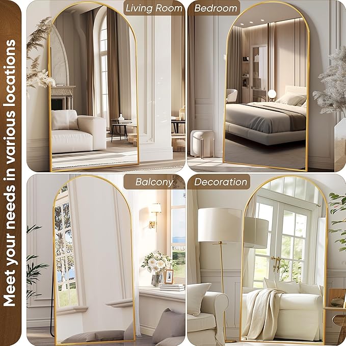 Antok Oversized Full Length Mirror with Stand, 81"x41" Arched Floor Mirror, Aluminum Frame, Wall Mounted/Leaning/Free Standing, Large Body Mirror for Bedroom Living Room Entryway Dressing Room,Gold