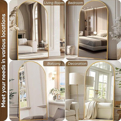 Antok Oversized Full Length Mirror with Stand, 78"x38" Arched Floor Mirror, Aluminum Frame, Wall Mounted/Leaning/Free Standing, Large Body Mirror for Bedroom Living Room Entryway Dressing Room,Gold