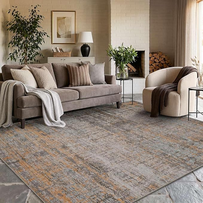 Rugxara 6x9 Washable Area Rug for Living Room, Modern Abstract Large Boho Rugs for Office, Dining Room, Kids Room, Farmhouse, Durable Low Pile Non Slip Carpet for High Traffic Areas, Taupe