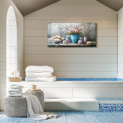 SERIMINO Still Life Flower Wall Art, Vintage Bathroom Large Wall Decor, Rustic Aesthetic Kitchen Pictures, Cottagecore Decorations for Bedroom Dining Room Laundry Room Canvas Art Prints 20"X40"