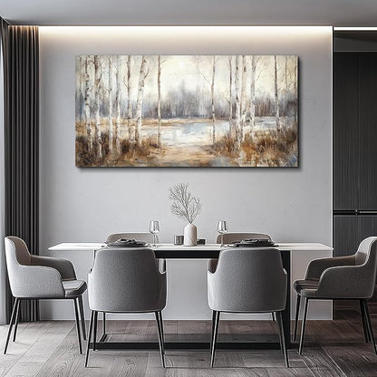 QIYILEXWART Canvas Wall Art For Living Room Large Wall Decor For Office Bedroom Decorations By The Lake Pictures Birch Forest Painting Stretched And Framed Artwork Room Ready To Hang