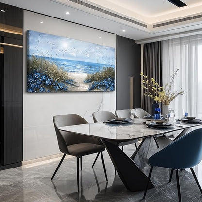 KELIYUAN Large Wall Decor For Living Room Canvas Wall Art For Office Bedroom Aesthetic Blue Ocean Sea Wave Wall Painting Artwork Pictures Modern Beach Posters Ready To Hang Home Decoration 30"x60"