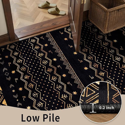 SERISSA 3x5 Area Rugs for Living Room, Washable Non-Slip Black and Gold Small Boho Rug, Soft Low-Pile Geometric Indoor Throw Carpet for Bedroom Kitchen Dining Room Office