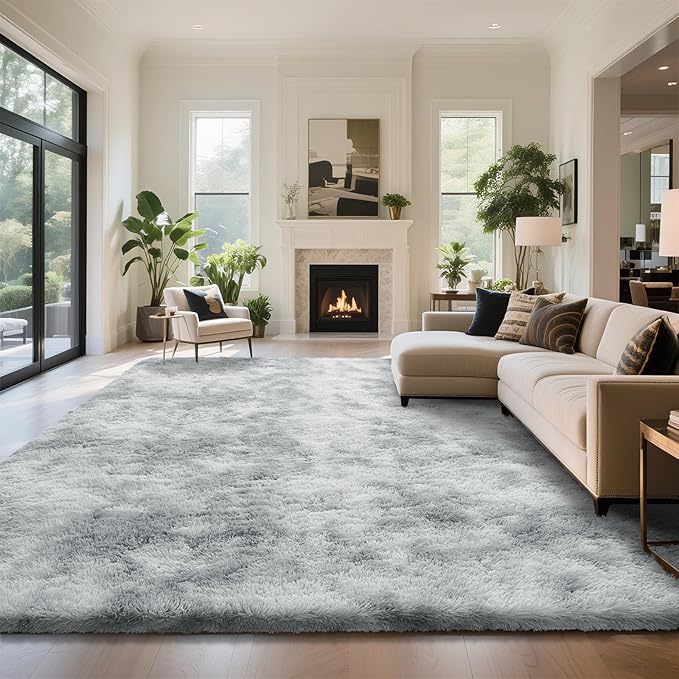 yongyangjuxin Fluffy Rug Shag Area Rug, Mottling Grey 9x12 Area Rugs for Living Room, Large Shag Area Rugs for Bedroom Kids Room Home Decor, Upgrade Anti-Skid Rectangular Fuzzy Rugs