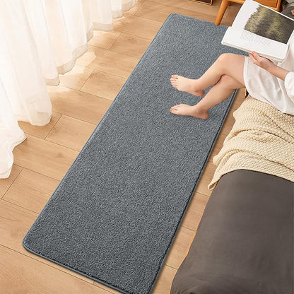 2x6 Bedside Runner Rug, Dark Grey Hallway Area Rugs for Bedroom, Low Pile Washable Modern Memory Foam Carpet, Non Slip Soft Carpets for Entrance Kitchen Laundry Living Room Decor