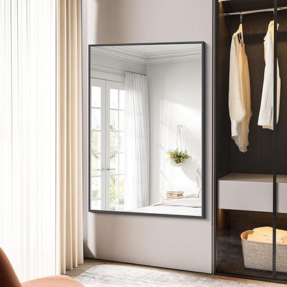 BONEWEI Bathroom Mirror,55x36 inch Large Wall Mirror for Bathroom Wall Mounted Black Rectangle Corner Mirrors,Black Bathroom Mirror for Living Room,Farmhouse,Bedroom Entryway,Horizontal/Vertical