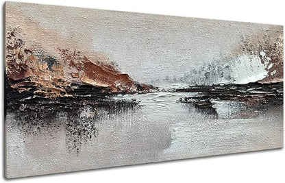 Slyart Hand Painted Abstract Landscape Texture Wall Art, 3D Modern Oil Painting on Canvas, 24"x48" Large Abstract Paintings for Living Room