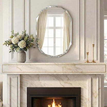 Frameless Oval Bathroom Mirror 36x24 Inch with Beveled Edge, Modern Vanity Wall Mirror