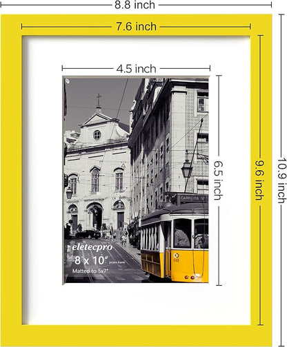 eletecpro 8x10 Picture Frames Set of 10, Picture Frame Collage Wall Decor Display 5x7 Photo With Mat or 8x10 without Mat, Home Decor Gallery Frame for Table Top or Wall Mounting, Yellow