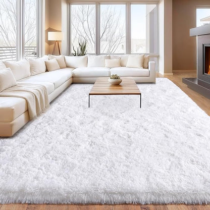 White Non-Slip Plush Rugs for Living Room, White Shaggy Carpets for Living Room, Fuzzy Rugs for Kids' Room, Perfect Decor for Modern Home 8x10Feet