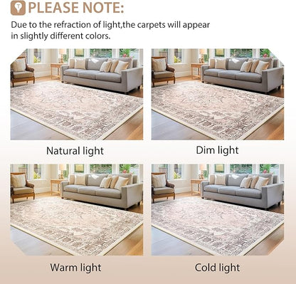 BESTSWEETIE 2x3 Area Rug Washable Rugs for Living Room, No Pile Boho Carpet for Entryway Bedroom Dinning Room, Vintage Carpet Print Distressed Non-Slip, 2 x 3 ft, Pink Beige Grey
