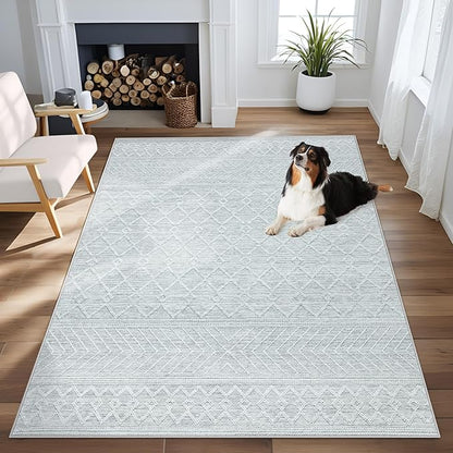 Area Rug 4x6 Geometric Rug: Washable Boho Moroccan Rugs Soft Farmhouse Rug, Modern Neutral Stain Resistant Indoor Floor Carpet for Livingroom Bedroom Dining Table Nursery(Modern Grey,4'x6')
