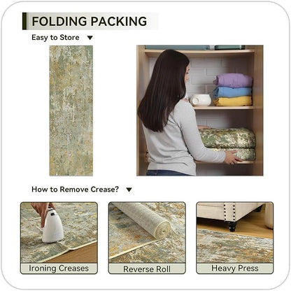 Green Rug Runners for Hallways Kitchen Non Slip Washable 2x6 Entryway Runner Rugs with Rubber Backing 6ft Long Carpet Runner for Laundry Bedroom, Low Pile Stain & Fade Resistant, Abstract Sage Green