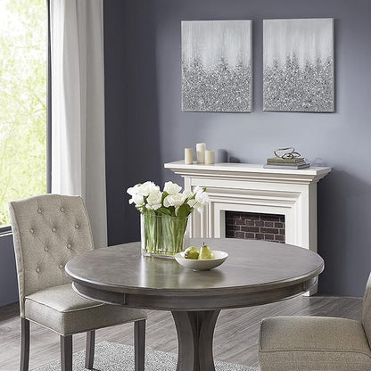 Madison Park Wall Art Living Room Decor-Embellished Hand Painted Metallic Canvas, Home Accent Glitter Abstract Bathroom Decoration Ready to Hang Bedroom Painting, 22" x 28", Silver, 2 Piece Set