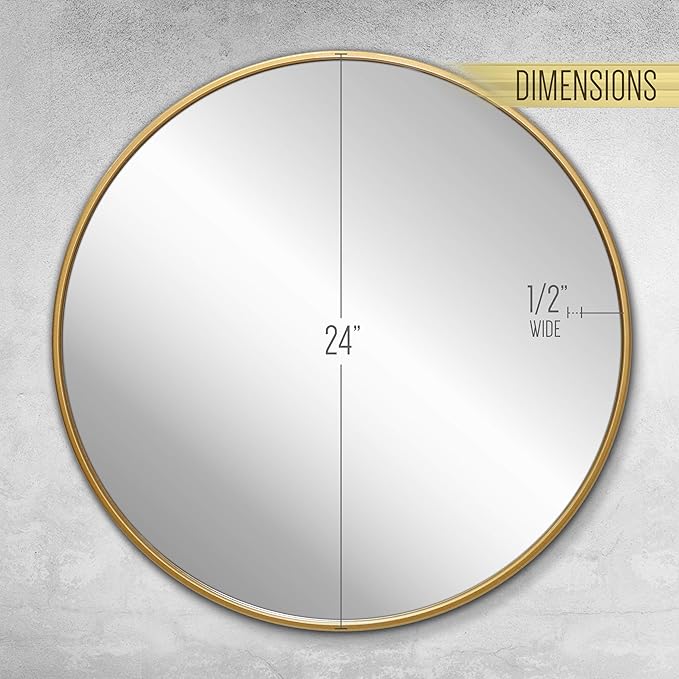 Gold Circle Wall Mirror 24 Inch Round Wall Mirror for Entryways, Washrooms, Living Rooms and More (Gold, 24")