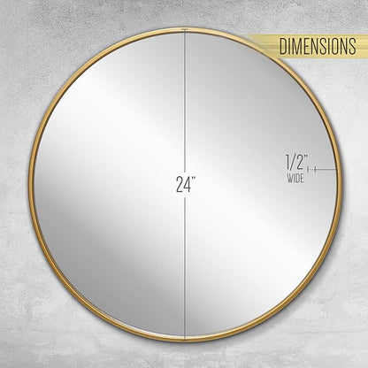 Gold Circle Wall Mirror 24 Inch Round Wall Mirror for Entryways, Washrooms, Living Rooms and More (Gold, 24")