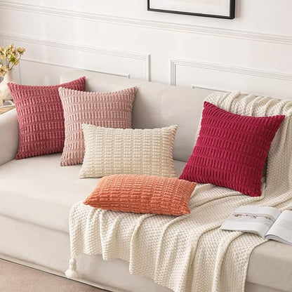MIULEE Pack of 2 Corduroy Decorative Throw Pillow Covers 18x18 Inch Soft Boho Striped Pillow Covers Modern Farmhouse Home Decor for Sofa Living Room Couch Bed Cranberry Red