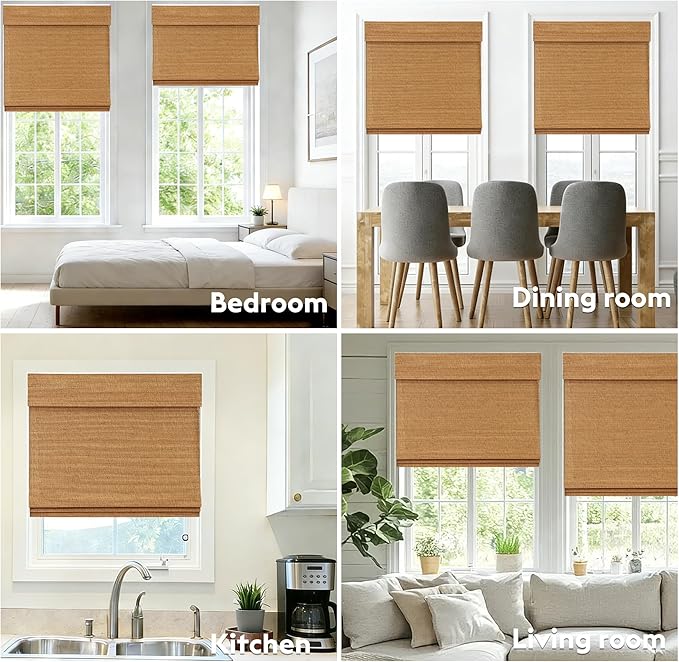 Motorized Bamboo Roman Shades, Motorized Blinds with Remote Compatible with Homekit, Alexa GoogleHome, Smart Wood Woven Shades for Indoor Windows, Customize, Canyon Grid
