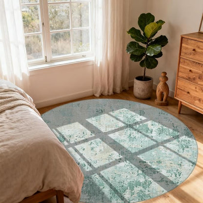 ROYHOME Modern Abstract 6x6 Round Area Rug Non Slip Non Shedding Rug Low Pile Stain Resistant for Bedroom Living Room Office Dining Room,Green