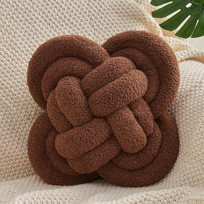 Knot Pillow, 12" Soft Decorative Throw Pillows for Couch Bed, Gray Pink Knotted Plush Throw Pillow Handmade Square Cushion Home Decor Pillows (Dark Brown, 12 Inches X12 Inches)