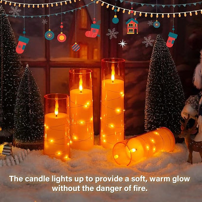 kakoya Flameless LED Candles with Timer 5 Pc Flickering Flameless Candles for Romantic Ambiance and Home Decoration Stable Acrylic Shell,with Embedded Star String，Battery Operated Candles（Orange）