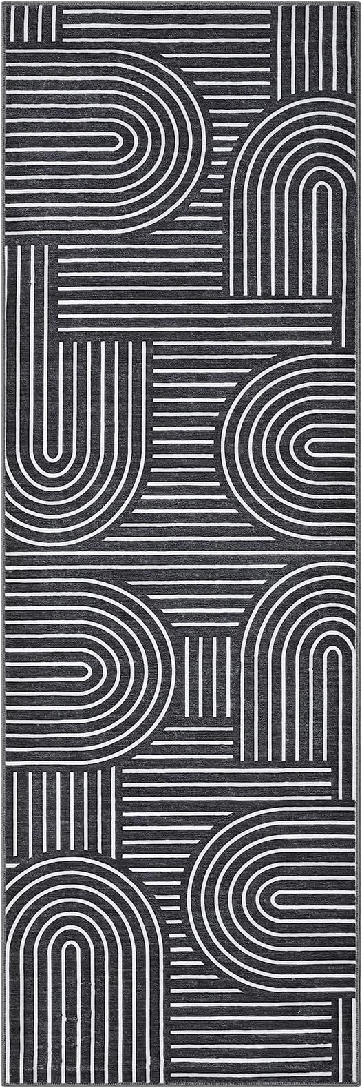 ROYHOME Modern Rug 2x6 Runners for Hallways, Abstract Kitchen Runner Rugs Non Slip Bath Runner, Rainbow Washable Runner Rug for Bedroom, Soft Long Rugs for Entryway Bathroom Laundry Dorm, Black