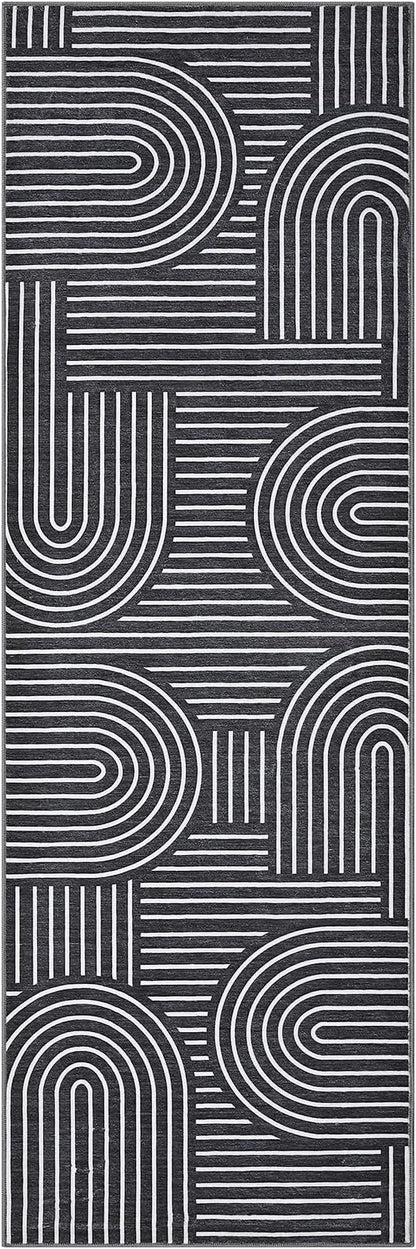 ROYHOME Modern Rug 2.5x8 Runners for Hallways, Abstract Kitchen Runner Rugs Non Slip Bath Runners, Rainbow Washable Runner Rug for Bedroom, Soft Long Rugs for Entryway Bathroom Laundry Dorm, Black