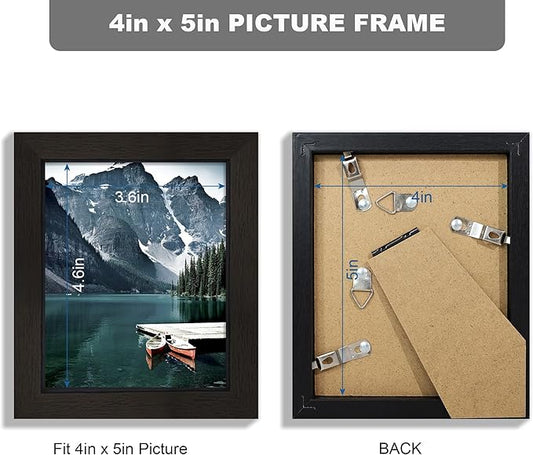 Hongkee 4x5 Picture Frame - Made of Real Glass and Black Wooden Frame, 4 by 5 small Photo for Wall or Tabletop Display, 3 Pack