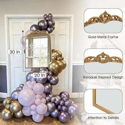 1 Set Vintage Mirror 20x30 Gold Antique Baroque Arched Ornate Traditional Brass Mirror and 8.5x12 Vintage Vanity Makeup Desk Table Mirror for Bathroom Entryway Living Room Hallway Fireplace