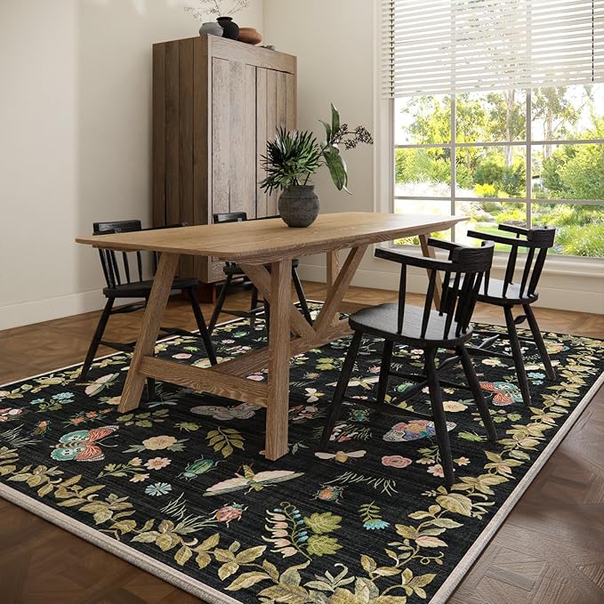 Washable Area Rug for Living Room: 8x10 Area Rugs Vintage Rugs Stain Resistant Non Slip Low Pile Lightweight Soft Carpet for Bedroom Kitchen Dining Room Nursery Kids Room Farmhouse Home Office
