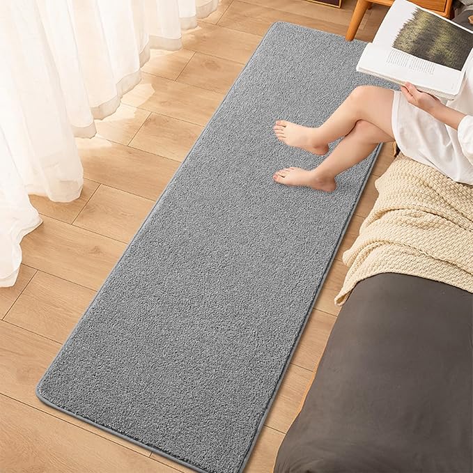 Grey Hallway Runner Rug, 2x6 Gray Bedside Area Rugs for Bedroom, Non Slip Soft Modern Memory Foam Carpet, Low Pile Washable Carpets for Entrance Kitchen Laundry Living Room Decor