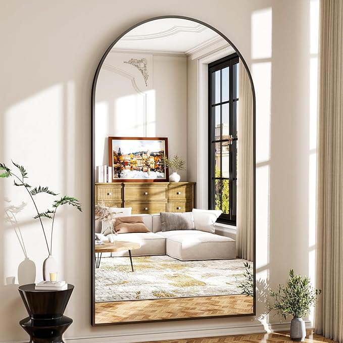 Easly 46"x76" Extra Large Arched Full Length Mirror - Leaning Mirror Arch Wall-Mounted Mirrors - Aluminum Alloy Frame Modern Simple Home Decor - for Living Room Bedroom Cloakroom