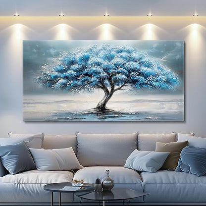 FUHAIHUA Farmhouse Wall Decor For Living Room Large Canvas Wall Art For Bedroom Office Decorations Blue Tree Paintings Abstract Wall Pictures Artworks Ready To Hang Home Decor Mural Art 24"X48"