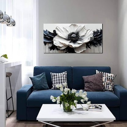 HUBOSKN Flower Canvas Wall Art for Living Room - Black and White Wall Art for Bedroom - Modern Wall Decor for Bedroom Women Size 20" x 40"