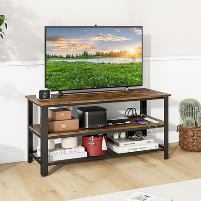 Giantex TV Stand for TV up to 50 Inches, 43.5" Wood Industrial TV Cabinet with 3-Tier Storage Shelves, Adjustable Feet, Entertainment Center TV Console Table for Living Room, Bedroom, Rustic Brown