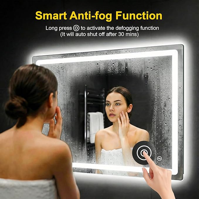 LED Bathroom Mirror with Lights - Anti-Fog, Dimmable, Backlit+Frontlit, 3 Color Light - 40"x30" Lighted Vanity Mirrors for Wall, Shatterproof Tempered Glass, Memory Function