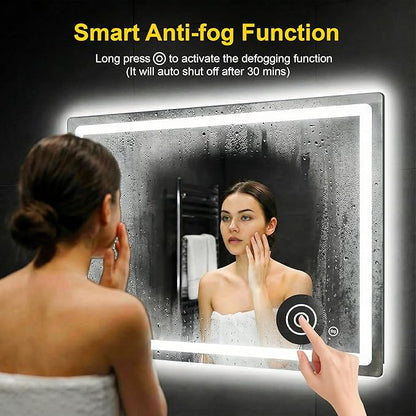 LED Bathroom Mirror with Lights - Anti-Fog, Dimmable, Backlit+Frontlit, 3 Color Light - 40"x30" Lighted Vanity Mirrors for Wall, Shatterproof Tempered Glass, Memory Function