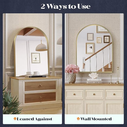 Gold Arched Bathroom Mirrors Pair, 2-Pack 22x30 Inch Metal Framed Arch Vanity Mirrors for Over Sink, Living Room Bedroom Mantel Entryway Hallways