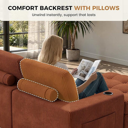 112" L Shaped Cloud Boneless Couch,Modern Modular Sectional Sofa with Layered Cushion,No Assembly Convertible Corduroy Couches for Living Room,Caramel 1 PCS
