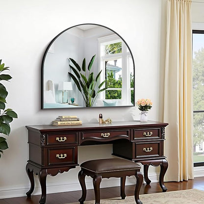 CIRCUMI Arched Wall Mirror, 36"x30" Black Arched Mirror with Tempered Glass, Metal Frame, Large Size for Entryway Table, Mantel,Living Room,Over Sink,Arch Mirror for Decor,Shatterproof&Crystal-Clear